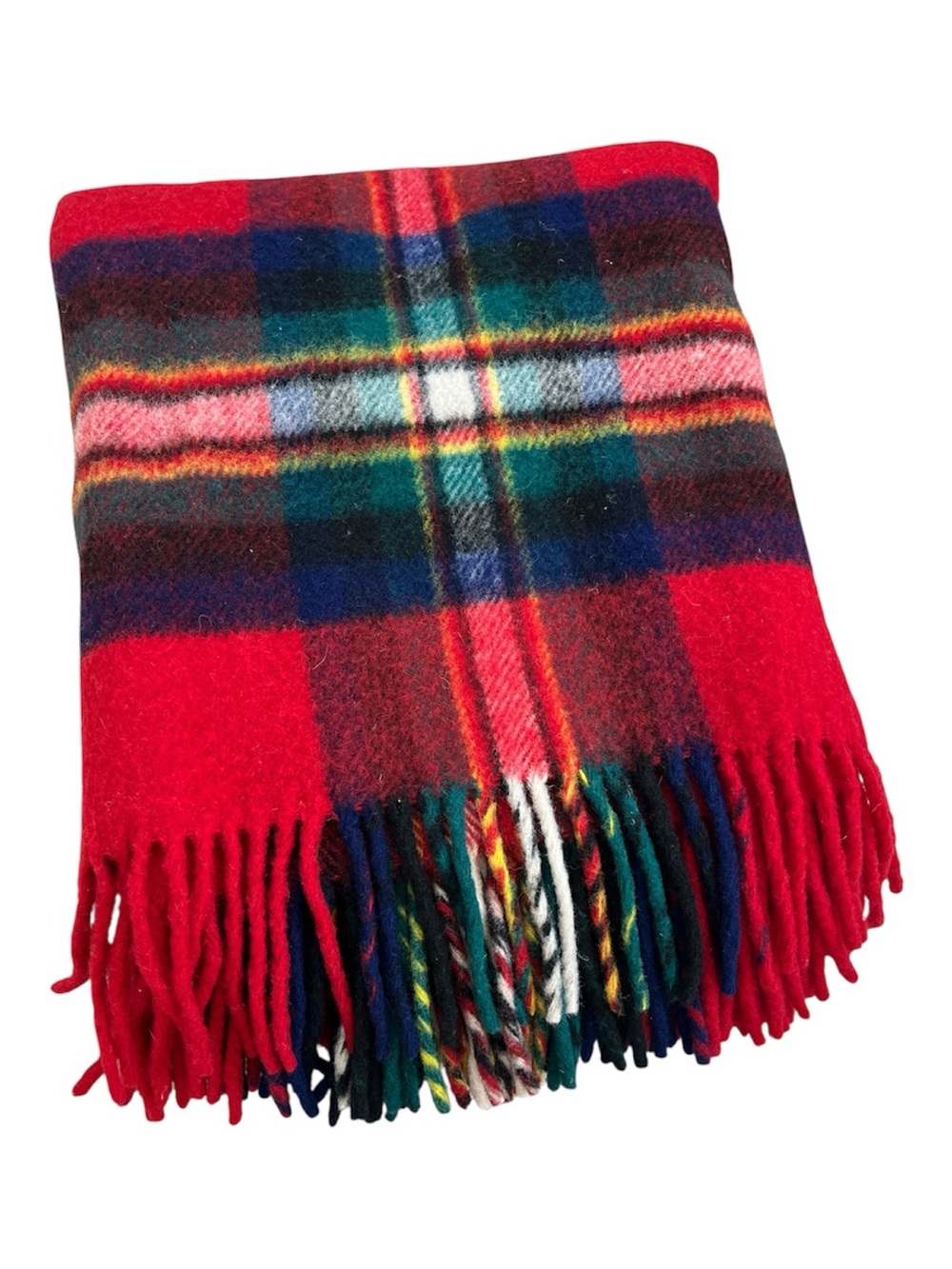 Vintage Red Tartan Plaid Virgin Wool Stadium Blanket Cozy Cabin Lap Throw